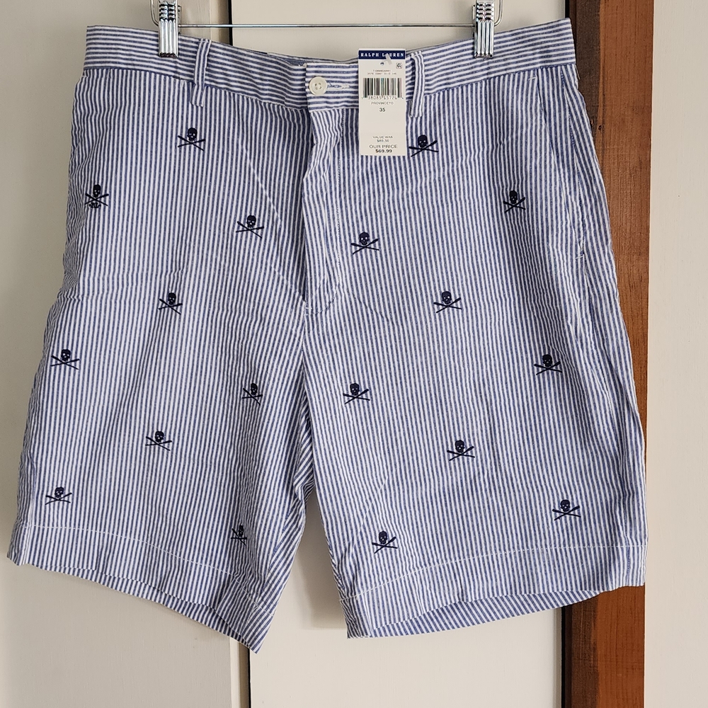NWT Polo Ralph Lauren Blue Striped Skull Print Men's Shorts sz 35